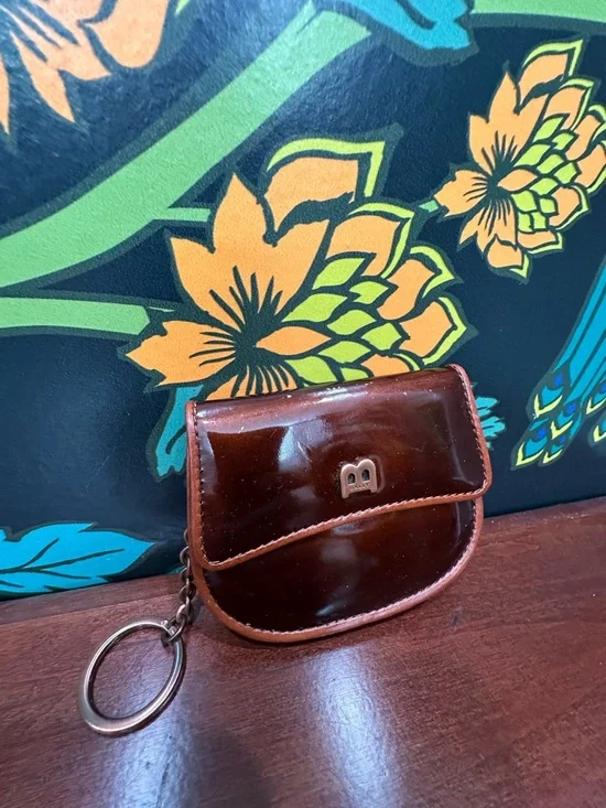 Vintage Bally Patent Leather Coin Pouch Key Ring Y2K Brown - Picture 5 of 10
